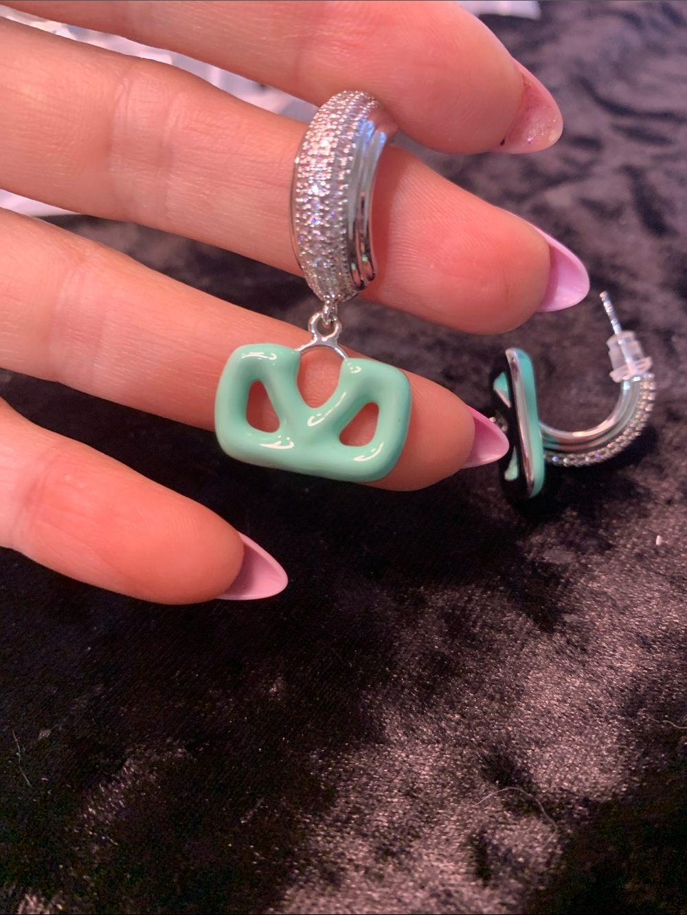 Silver & Mint Green Drop Earrings - Contemporary Women's Jewelry - Picture 2 of 3
